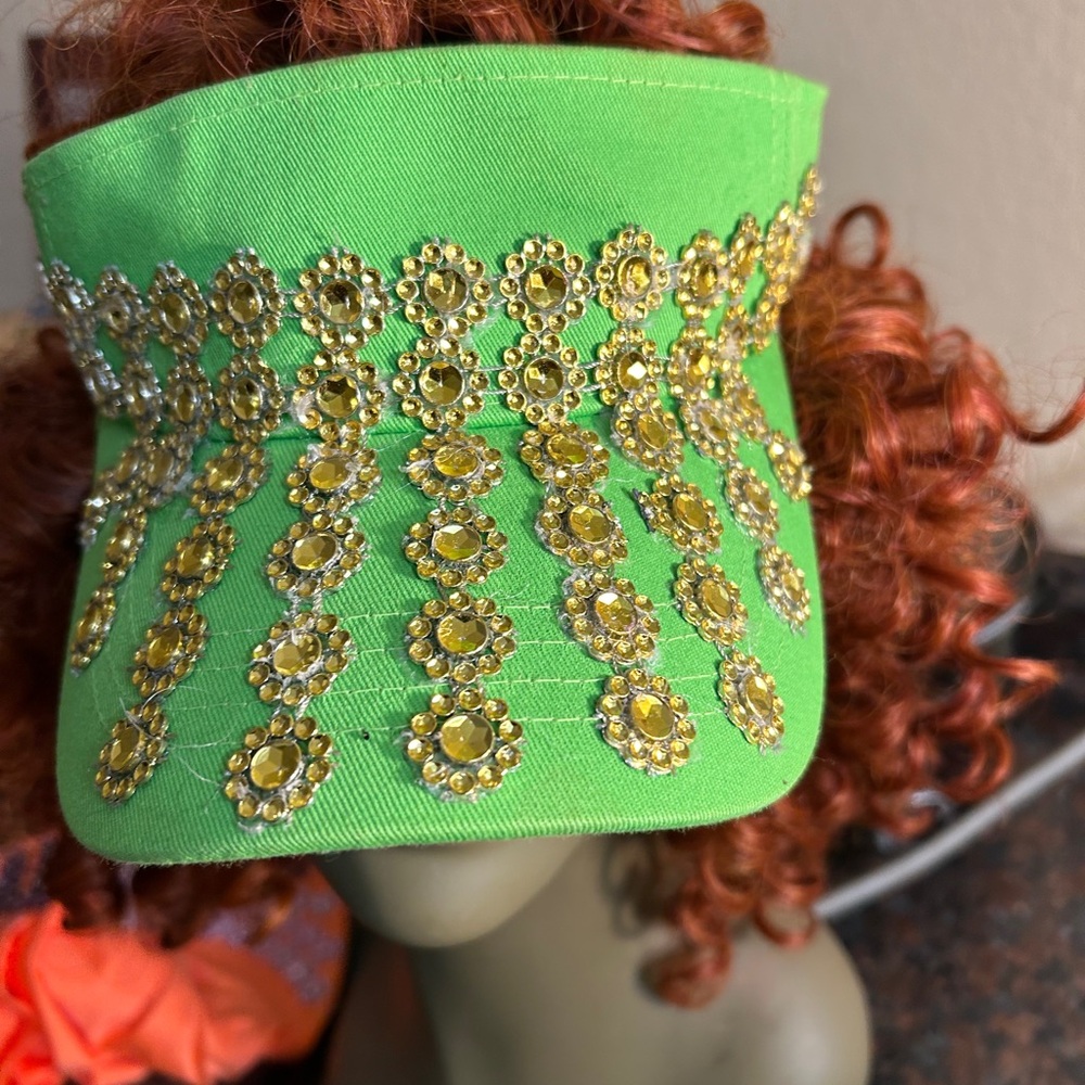 Glamorous Green and Gold Sequin Visor Hat